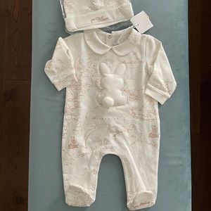 Alviero Martini 1st Classe onesie with matching hat, size 9 months